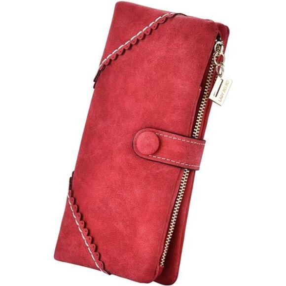 Women Vegan Leather Wallet Large Capacity Red - Picture 1 of 6